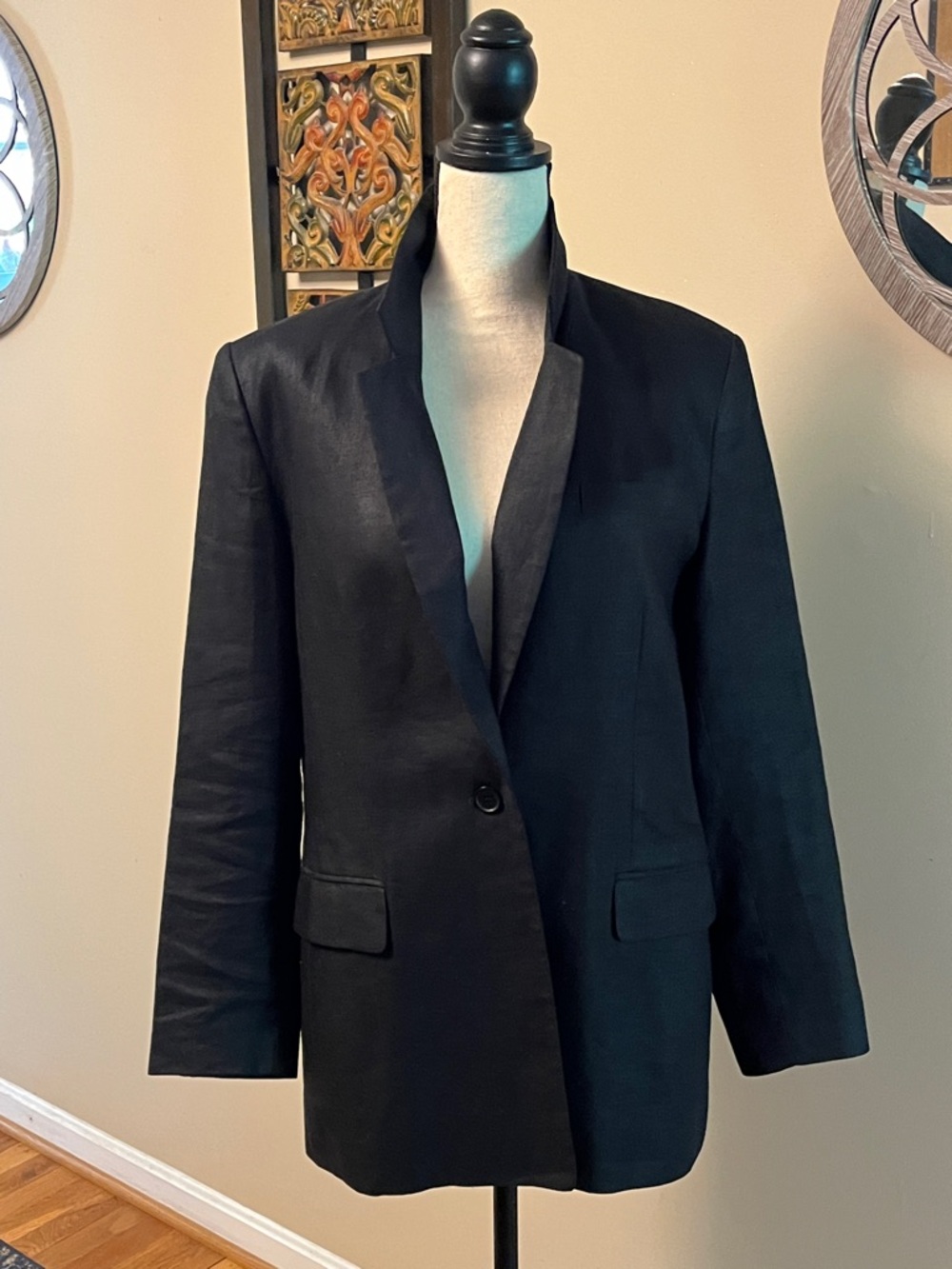 Talbots Black Single-Button Women's Blazer,linen, medium